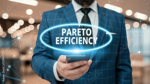 Businessman Presenting Pareto Efficiency Concept on Smartphone