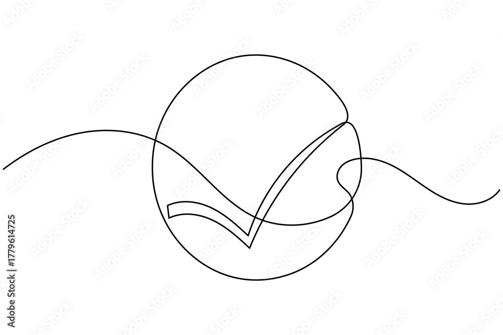 Obraz premium Approval check mark icon continuous one line drawing on white background minimalist tick symbol outline vector illustration