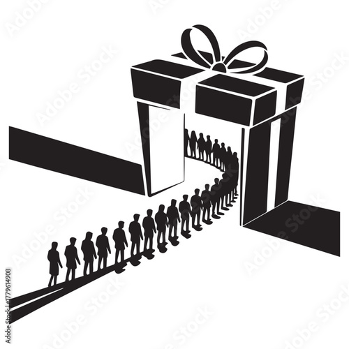 People queuing to enter a gift box