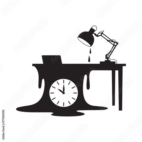 Melting desk with lamp and clock