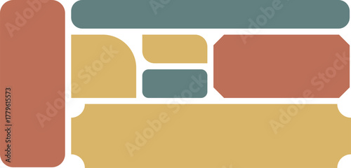 Minimalist abstract layout featuring geometric shapes and muted earth tone colors