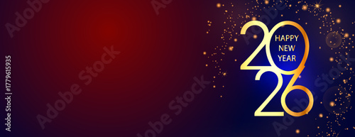 Elegant 2026 Happy New Year Banner Design with Sparkling Gold Text and Dark Background
