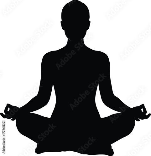 Silhouette of a person in a lotus position meditating, isolated on white background a symbol of peace, mindfulness, and spiritual practice