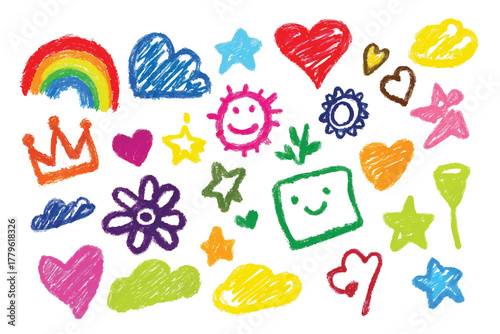 Hand Drawn Crayon Texture Set - Scribble & Chalk Brush Strokes Vector Illustration