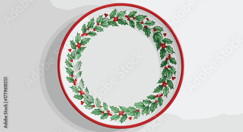 Elegant Christmas dinner plate adorned with festive holly and berries creates a warm holiday dining experience