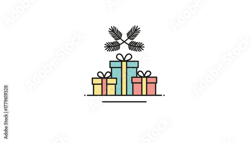 Joyful holiday gifts presented with festive pine branches for Christmas celebrations and winter wonder