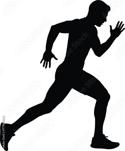 Silhouette of a runner in motion, capturing the essence of speed, agility, and determination isolated on white background