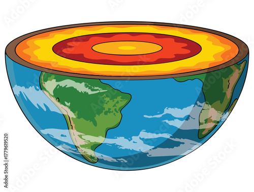 Layers of the Earth on white background vector illustration showing core mantle crust and structure perfect for geology education science and nature themed designs