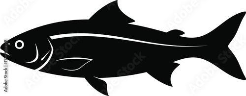 Silhouette of a fish swimming, representing nature, wildlife, and aquatic life, isolated on white background