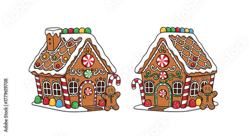Whimsical gingerbread houses adorned with festive candy and cheerful gingerbread people create a delightful holiday scene