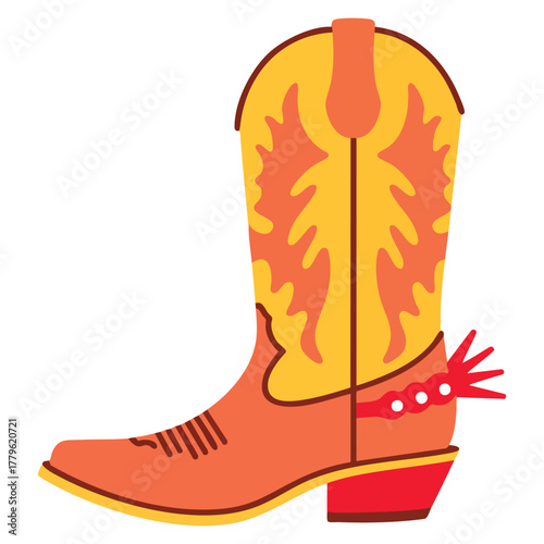 Vector illustration of western movie RGB color icon traditional american cinema cowboy films genre cinematography filmmaking category featuring boot with spur artwork