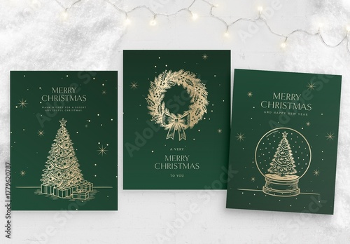 Christmas Poster Template in Luxury Green & Gold Minimalist Style for Luxe NYE New Year Invite Cards