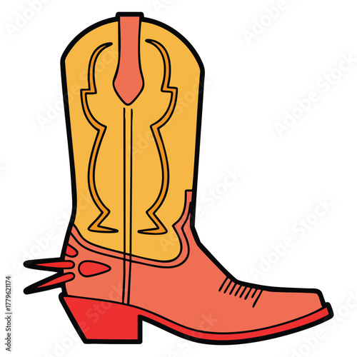 Western movie RGB color icon vector illustration representing traditional american cinema cowboy films cinematography and filmmaking category with boot and spur design