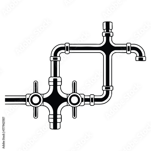 Water gas oil pipeline pipe icon plumbing fitting vector illustration ideal for industrial repair maintenance or construction themed creative artwork design
