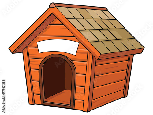 Wooden doghouse illustration in vector style isolated design ideal for pet shelter backyard home or domestic animal themed decorative artwork