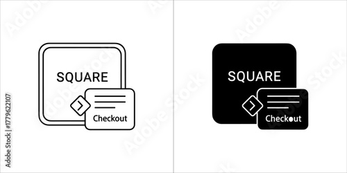 Square and checkout icons in black and white