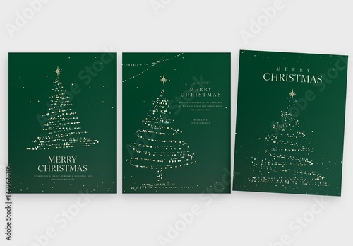 Christmas Poster Template in Luxury Green & Gold Minimalist Style for Luxe NYE New Year Invite Cards