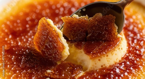 Creamy Crème Brûlée Dessert with Caramelized Sugar Topping Close Up