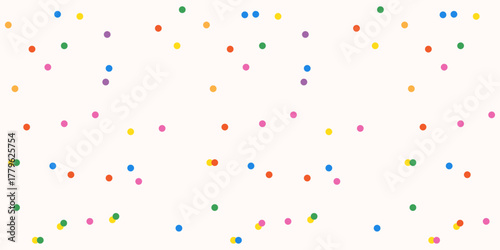Polka dot confetti. Colorful polka dot pattern on a light beige background. Random dots texture. Abstract ornament multicolor falling confetti. Vector illustration.