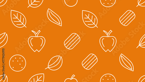 Seamless vector pattern and background illustration with colorful healthy food, fruit, and vegetable icons