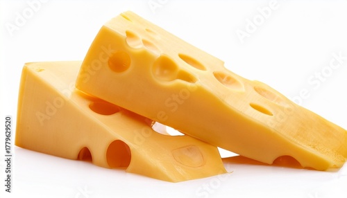 Pieces Of Tasty Yellow Cheese Isolated On White Background