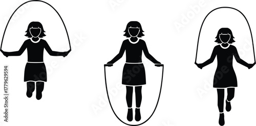Silhouette Icon of Girl Jumping Rope in Motion
