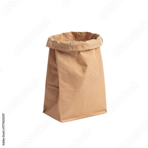 Minimalist studio shot of an open brown paper bag, perfect for eco friendly packaging mockups