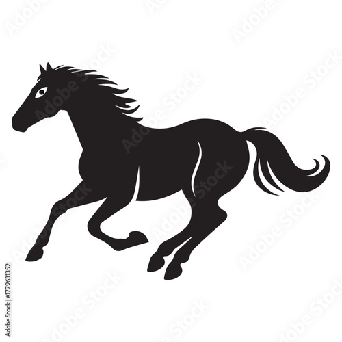 Dynamic silhouette of a galloping horse in full motion against a white background symbolizing freedom and power