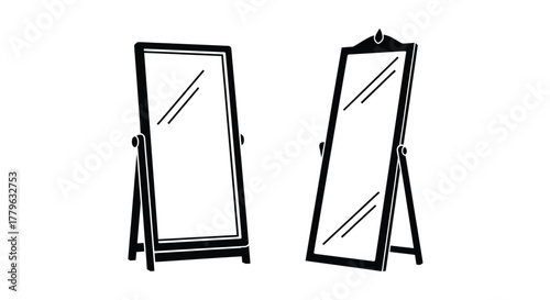 Two elegant full length mirrors shown in a simple black and white style