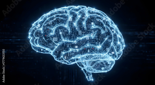 Digital Blueprint of the Human Mind: A stunning digital depiction of the human brain, showcasing intricate networks, concepts of thoughts and ideas