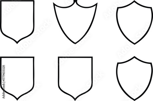 Various shields for protection graphic vector template elements illustration drawing style icon design pack.