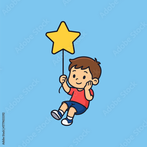 Dreamer Child with Star: A young child floats, embracing a golden star, embodying dreams and aspirations. It reflects the pure joy and potential within every child.