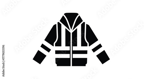 A simple black and white illustration of a hooded safety vest