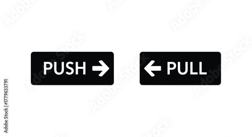 Simple black signs displaying push and pull directions with arrows
