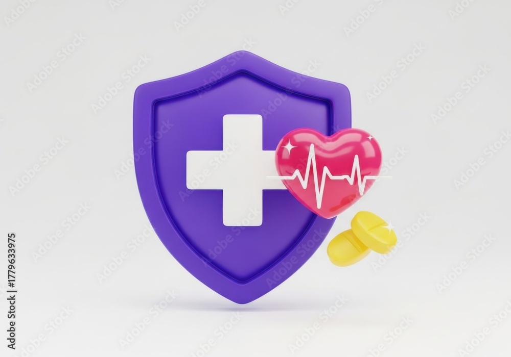 Fototapeta premium Health shield with heart on white background isolated on white background