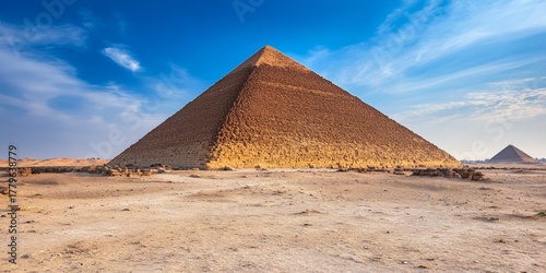 Majestic Ancient Egyptian Pyramid in Giza Under Clear Blue Sky, A Testament to Timeless Civilization