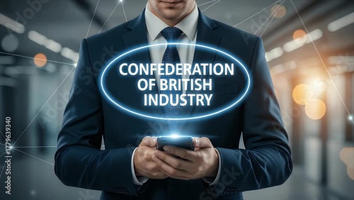 Businessman Using Smartphone with Glowing Digital Data Display