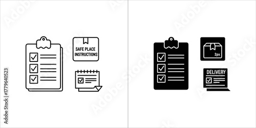 Icons for delivery checklist, package, and notes