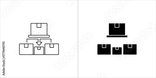 Two icons showing a box being divided into three smaller boxes