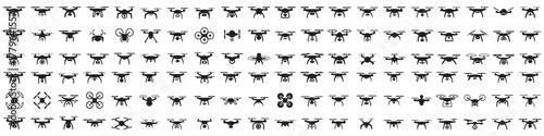 set of drone flat style vector icon. Vector Black silhouettes. with white background