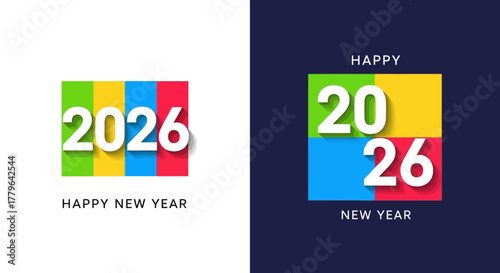 Vibrant 2026 Happy New Year Greeting Design with Colorful Blocks and White Text