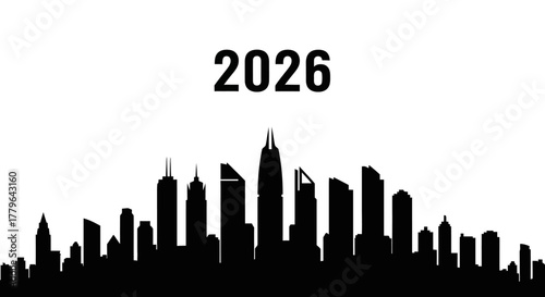 2026 Cityscape New Year's Eve Silhouette Vector Illustration