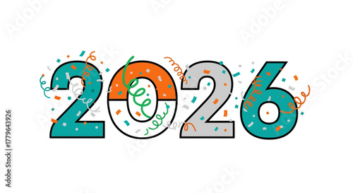 Happy New Year 2026 Celebration with Confetti and Festive Cheer