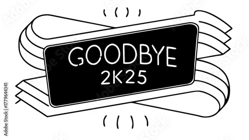 "Elegant 'Goodbye 2K25' typography design, minimal clean vector, gold and white color palette, smooth gradient, modern serif font with soft shadows, transparent background, luxury aesthetic."