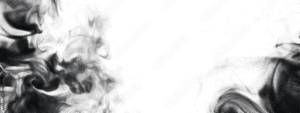 Fototapeta premium Vector engrave smoke waves flow texture background. Fluid smoky frame with central copy space.