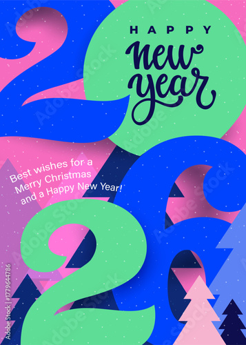 Colorful logo numbers 2026 Happy New Year typography design. Elegant festive logo number for calendar, greeting card, Christmas decoration and New Year 2026 celebration invitation vector illustration.