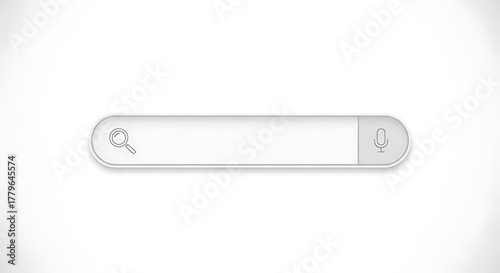 Search bar with microphone icon and magnifying glass icon isolated on white background