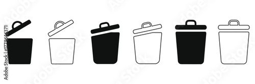 Recycling awareness with this trash can icon set, useful for clean up campaigns, environmental projects and waste management solutions everywhere