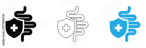 Protect your gut health with a strong defense system, featuring multiple icon designs for medical, dietary, or wellness businesses needing digestive support