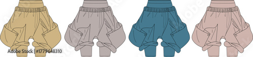 Colorful harem pants vector illustration, diverse style for fashion projects